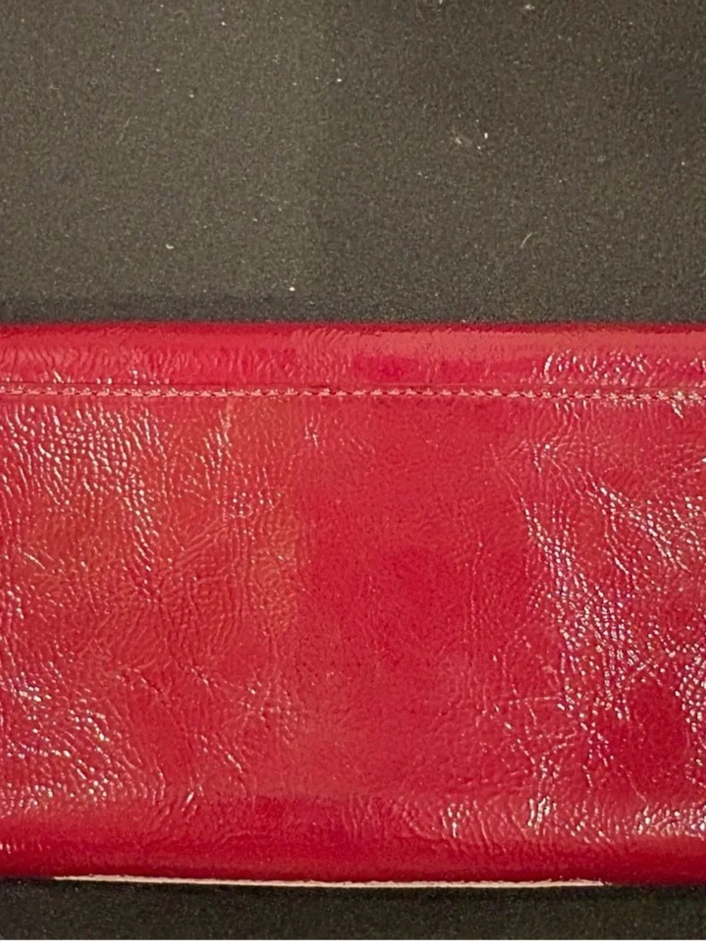 Coach Bleecker Crimson Red Patent Leather Wallet w/Tattersall plaid fabric